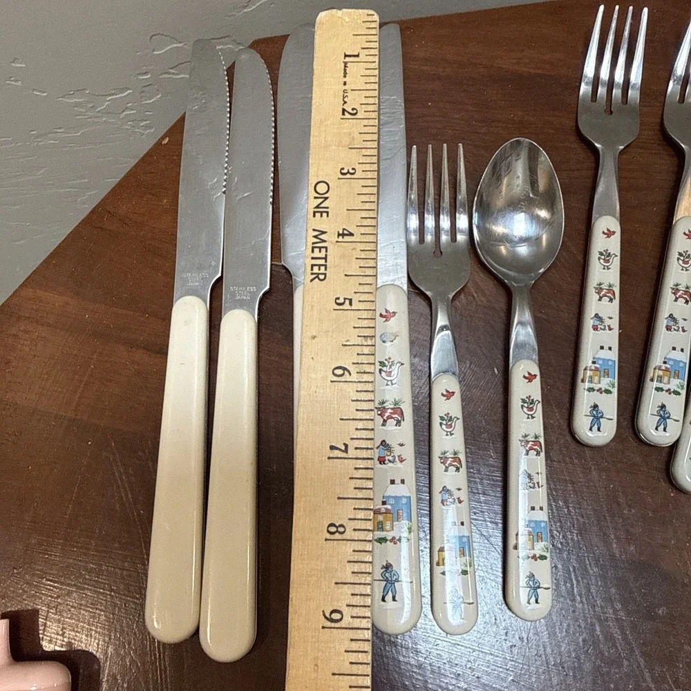 Vintage International Silver Heartland 12 Pc Flatware Set Japan Folk Art Farm